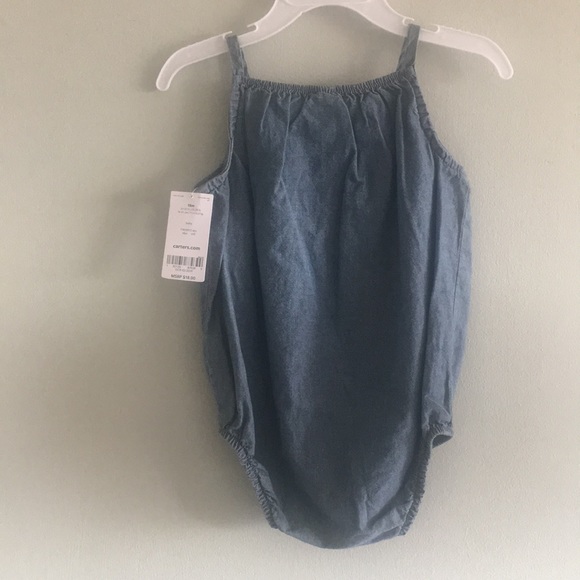 Carter’s Baby Girl Sleevless Jeans Color Romper - Picture 3 of 5
